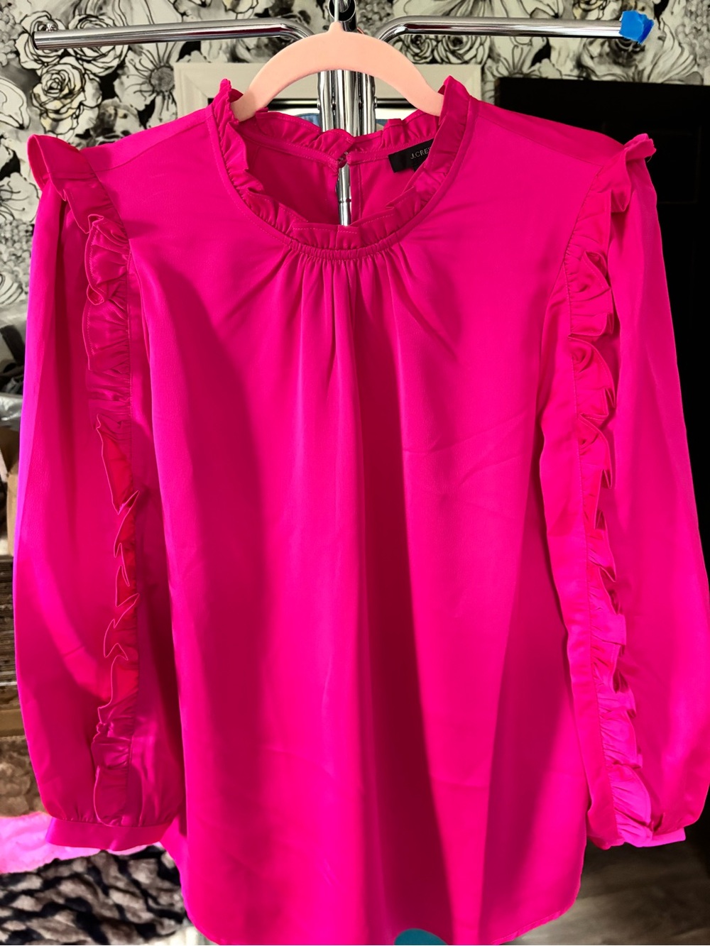 J. Crew Fuchsia Ruffle-Trim Long Sleeve Blouse